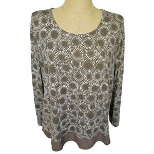 Chicos Beige White Geometric 3/4 Sleeve Scoop Neck Tunic Top Size 3 XL